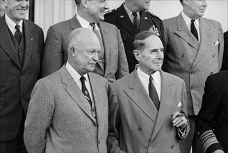 U.S. President Dwight Eisenhower with General Douglas MacArthur, Half-Length Portrait, Washington, D.C., USA, photograph by Thomas J. O'Halloran, 1956