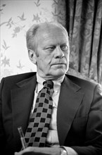 Former U.S. President Gerald Ford, Half-length Portrait during Interview, photograph by Thomas J. O'Halloran, June 1977