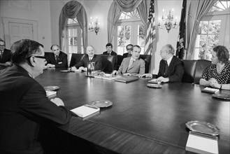 U.S. President Richard Nixon meeting with Members of Soviet Parliamentary Delegation, White House, Washington, D.C., USA, photograph by Thomas J. O'Halloran, May 23, 1974