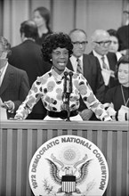 Democratic U.S. Congresswoman Shirley Chisholm thanking Delegates from Podium during Third Session of Democratic National Convention, Miami, Florida, USA, photograph by Thomas J. O'Halloran, July 12, ...