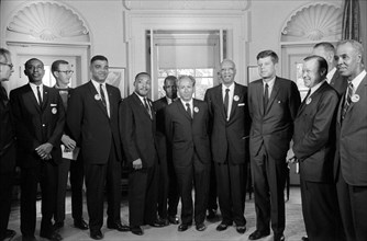 Civil rights leaders meet with U.S. President John F. Kennedy, Oval Office, White House, after the March on Washington for Jobs and Freedom, Washington, D.C., USA, photograph by Warren K. Leffler, Aug...