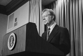 U.S. President Jimmy Carter announces new sanctions against Iran in retaliation for taking U.S. Hostages, Washington, D.C., USA, photograph by Marion S. Trikosko, April 7, 1980