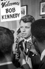 U.S. Attorney General Robert Kennedy Speaking to the Press at the Democratic National Convention, Atlantic City, New Jersey, USA, photograph by Warren K. Leffler, August 1964