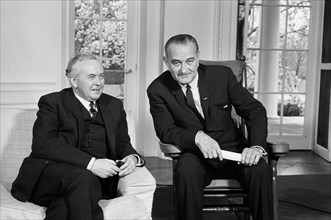 U.S. President Lyndon Johnson meeting with UK Prime Minister Harold Wilson, White House, Washington, D.C., USA, photograph by Marion S. Trikosko, April 15, 1965