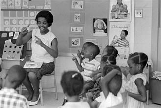 Teacher and Young Students in Head Start Summer Class, Webb Elementary School, Washington, D.C., USA, photograph by Thomas J. O'Halloran, July 14, 1965