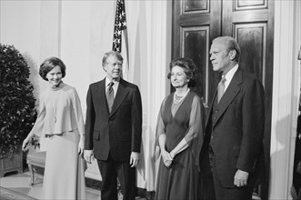 First Lady Rosalynn Carter, U.S. President Jimmy Carter, Former First Lady Betty Ford and Former U.S. President Gerald Ford attending White House Dinner for Panama Canal Treaty, Washington, D.C., USA,...