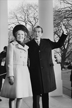 U.S. President Richard Nixon and First Lady Pat Nixon returning to White House after his Inauguration, White House, Washington, D.C., USA, photograph by Warren K. Leffler, January 20, 1969