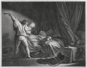 Le Verrou, A Young Man Prevents the Escape of his Mistress by pushing the Door Bolt Shut, Etching by Maurice Blot (1753-1818) after the Painting by Jean Honoré Fragonard (1732-1806), 1784