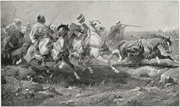 An Arab Engagement of Cavalry, Artwork by Adolf Schreyer, 1870's