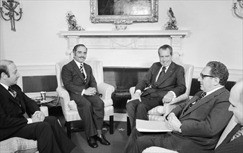 Richard Nixon, Henry Kissinger, King Hussein, politics, government, historical,