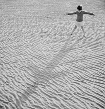 child, boy, beach, sand, shadow, historical,