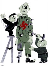 Adolf Hitler, Benito Mussolini, World War II, WWII, cartoon, historical,