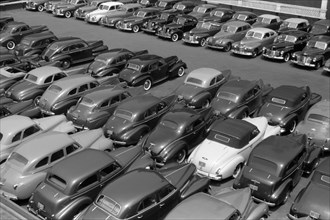 High Angle View of Rows of Parked Cars in Parking Lot