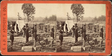 Union Soldiers standing by Mounted Cannons inside Confederate Fort