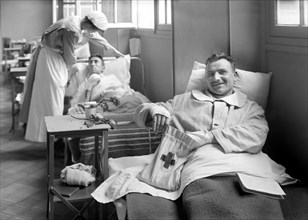 American Soldier with American Red Cross Comfort Bag in the American Military Hospital No. 1