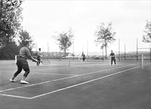 Convalescent American Soldiers playing Tennis maintained by American Red Cross near American Base Hospital