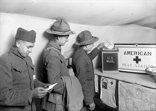 American Soldiers mailing Letters Home from American Red Cross Rest Station