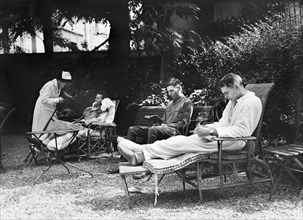 Convalescent American Officers in the garden of American Military Hospital No. 3 created by American Red Cross