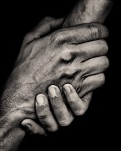 Two Clasped Hands against Black Background