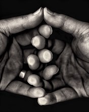 Two Hands with Interlocked Fingers against Black Background