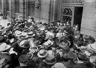Crowd of People Rushing Door of Bank at Beginning of World War I