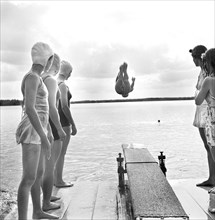 Girls swimming during Recreation Period