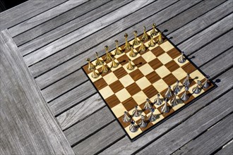 High Angle View of Chess Set in Outdoor Setting
