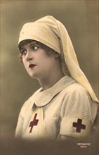 Red Cross Nurse during World War I, Head and Shoulders Portrait,
