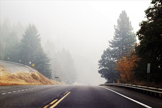 Empty Highway and Wildfire Smoke, Oregon,