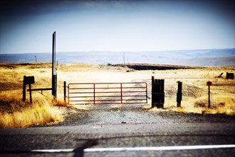 Metal Gate along Rural Highway,,