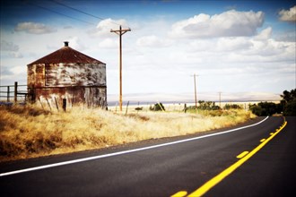 Rustic Agricultural Structure along Rural Highway,,