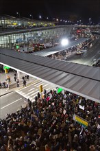High Angle View of Crowd at Protest against Muslim Travel Ban, JFK Airport,