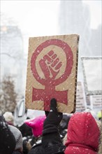 Fist inside Female Gender Symbol Sign at Me Too Protest, Columbus Circle,