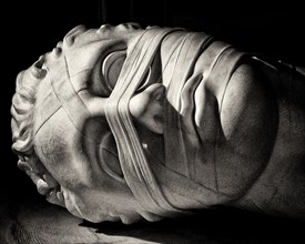 Head of Roman Statue on Floor,,