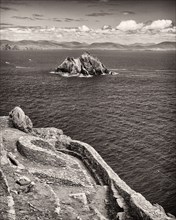 Small Island and Sea viewed from Skellig Michael, Ireland,