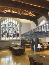 Interior View of Reading Room and Stained Glass Window, Thompson Memorial Library,