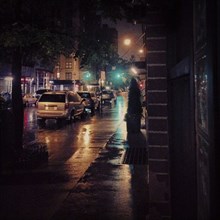 Rainy Street Scene at Night, New York City,