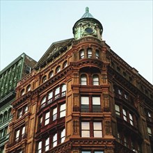 Low Angle View of Corner Apartment Building with Turret, New York City,