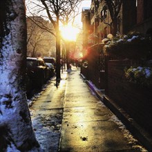 Sidewalk Scene in Winter, New York City,