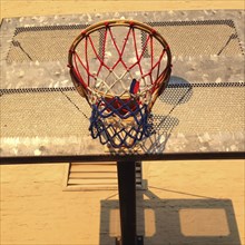 Low Angle View of Basketball Hoop,,