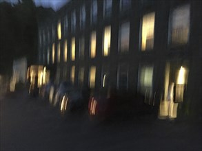 Blurred Building at Night,,