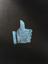 Blue Thumb's Up Symbol on Chalkboard,,