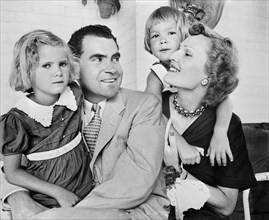 U.S. Senator and Mrs. Richard M. Nixon with daughters Tricia and Julie, Charlotte Brooks