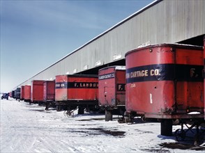 Truck Trailers lined up at Freight House to load and unload Goods from Chicago and North Western Railroad, Chicago