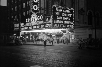 Crowd and Movie Theater Marquee at Night, Chicago