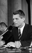 U.S. Attorney General Robert Kennedy testifying before a Senate subcommittee hearing on Crime, Washington