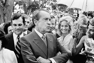 U.S. President Richard Nixon standing in Crowd of People at Daughter Tricia Nixon's Wedding, White House