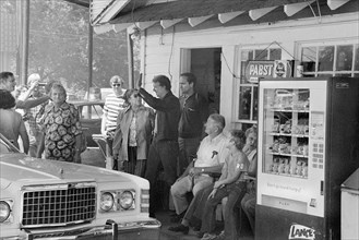 Democratic Presidential Nominee Jimmy Carter making Campaign Stop at his brother Billy's Gas Station in their hometown of Plains, Georgia