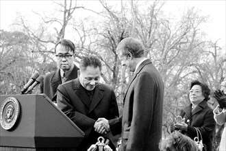 Chinese Vice Premier Deng Xiaoping shaking hands with U.S. President Jimmy Carter at the White House, Washington
