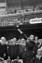 U.S. President Lyndon Johnson tossing Baseball at Opening Day game, Washington